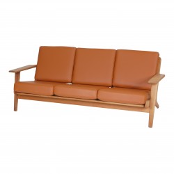 Hans J Wegner 3pers sofa, GE 290, nypolstret i cognac bizon læder