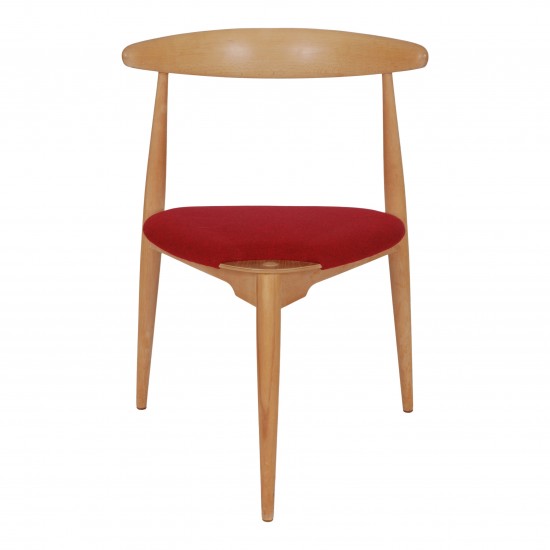 Hans J Wegner Heart chair of beechwood and red fabric