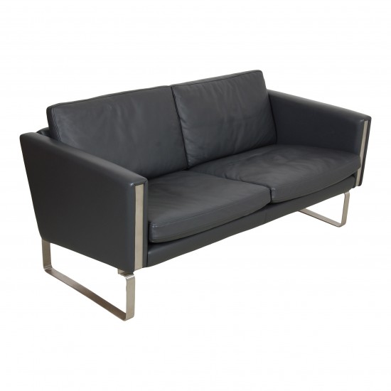 Hans Wegner CH-102 2-seater sofa in gray patinated leather