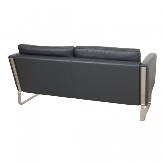 Hans Wegner CH-102 2-seater sofa in gray patinated leather