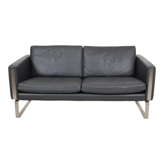 Hans Wegner CH-102 2-seater sofa in gray patinated leather