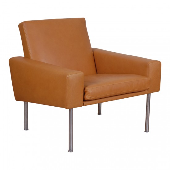 Hans J Wegner Airport chair newly upholstered with cognac aniline leather