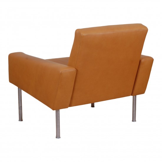 Hans J Wegner Airport chair newly upholstered with cognac aniline leather