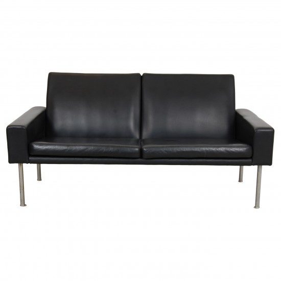 Hans Wegner 2.seater GE-34/2 sofa in patinated black leather