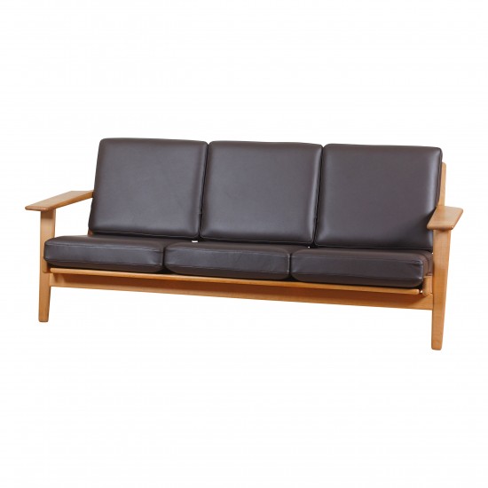 Hans J Wegner Ge-290 3pers sofa nypolstret i brunt bizon læder