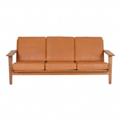 Hans J Wegner 3pers sofa, GE 290, nypolstret i cognac anilin læder