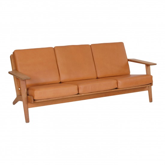 Hans J Wegner 3pers sofa, GE 290, newly upholstered with cognac aniline leather