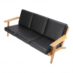 Hans J Wegner GE 290 3 pers sofa nypolstret i sort bizon læder Hans J Wegner GE 290 3 pers sofa nypolstret i sort bizon læder