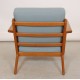 Hans Wegner GE-290 Lounge chair of oak, and blue fabric