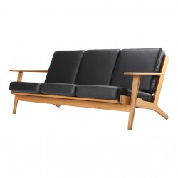 Hans J Wegner GE 290 3 pers sofa nypolstret i sort bizon læder Hans J Wegner GE 290 3 pers sofa nypolstret i sort bizon læder