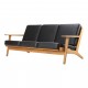 Hans J Wegner GE 290 3 pers sofa nypolstret i sort bizon læder