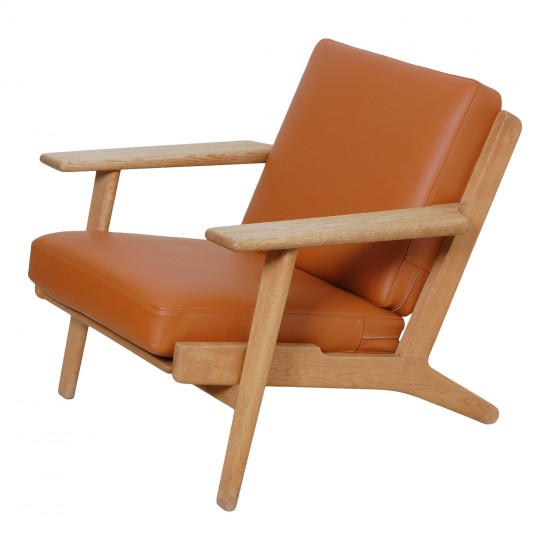 Hans J Wegner GE-290 chair with newly upholstered cognac bison cushions