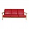 Hans J Wegner 3-personers sofa with red leather and an oak wood frame