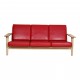 Hans J Wegner 3-personers sofa with red leather and an oak wood frame