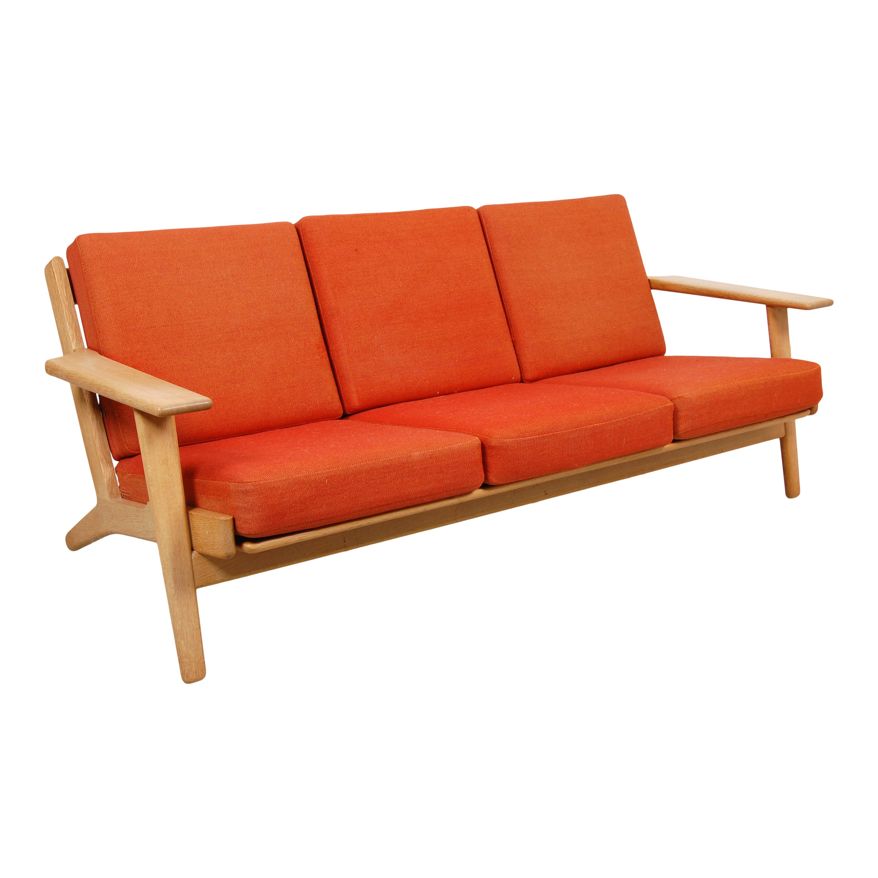 sælger Menneskelige race kran Hans Wegner Ge-290 3-pers sofa i sæbebehandlet eg og hynder i patineret  orange stof - CPH-Classic