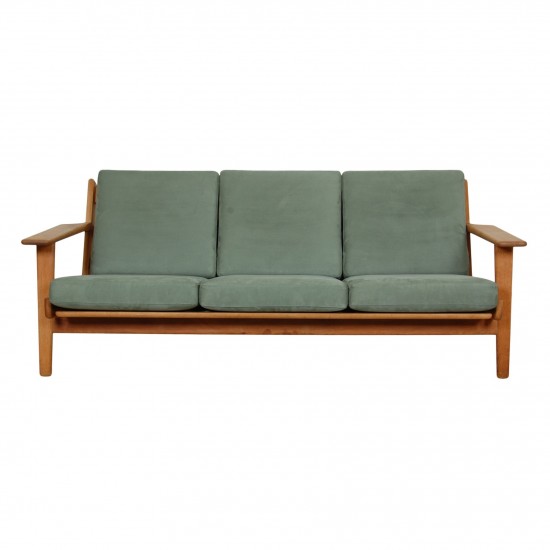 Hans Wegner GE-290 3.pers sofa af ege træ og grønt stof