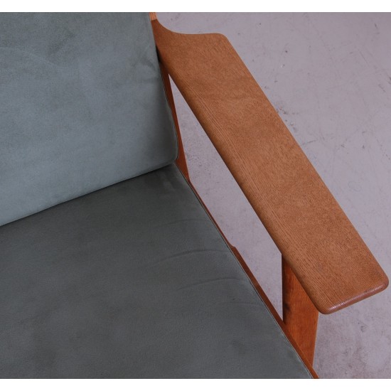 Hans Wegner GE-290 3.pers sofa af ege træ og grønt stof