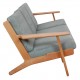 Hans Wegner GE-290 3.pers sofa af ege træ og grønt stof