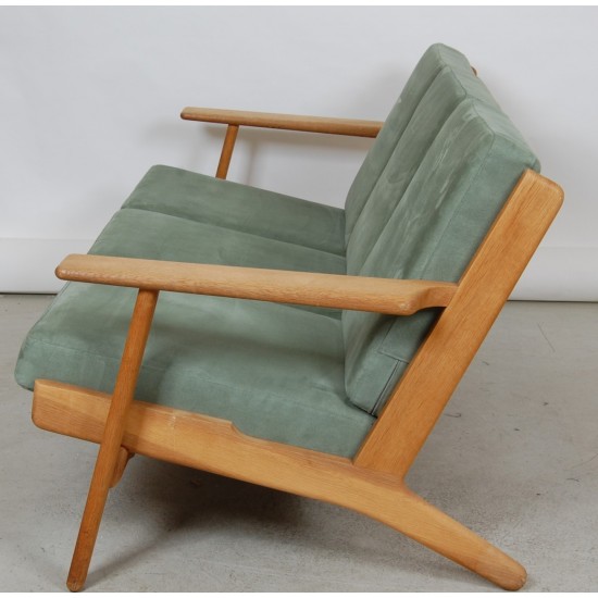 Hans Wegner GE-290 3.pers sofa af ege træ og grønt stof