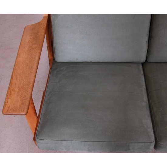 Hans Wegner GE-290 3.pers sofa af ege træ og grønt stof