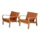 Hans J Wegner Set of GE-671 chair with oak wood, cognac aniline leather and flagline