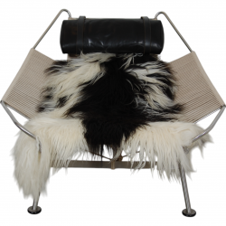 Hans Wegner Flagline stol sort læder hynde