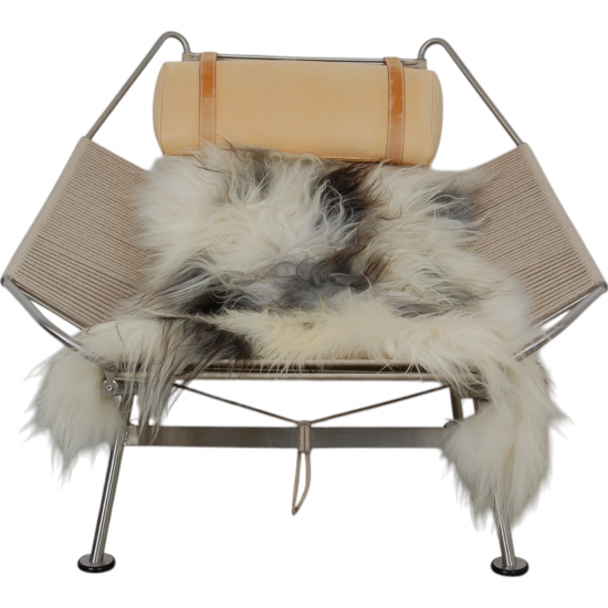 Hans Wegner Flagline stol med nakkepude af natur læder