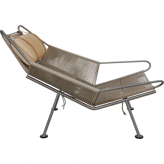 Hans Wegner Flagline stol med nakkepude af natur læder