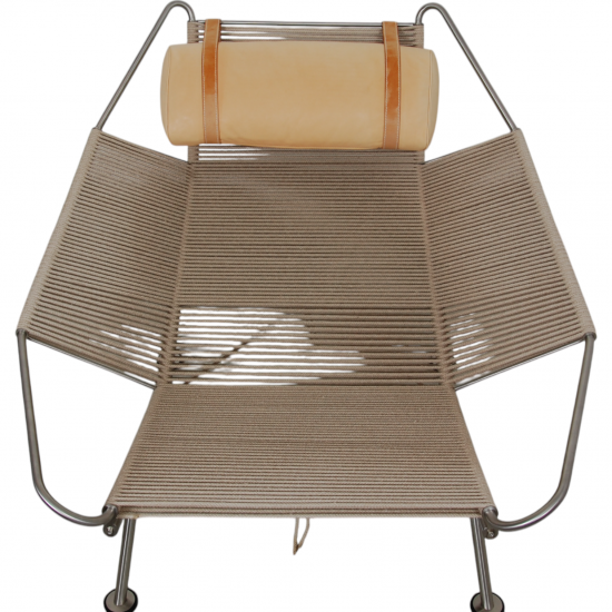 Hans Wegner Flagline stol med nakkepude af natur læder