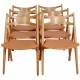 Set of 6 Hans Wegner Sawbuck dining chairs in oak and cognac anilin leather