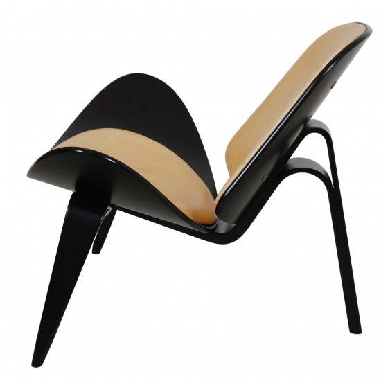 Hans Wegner sort Shell chair i natur læder