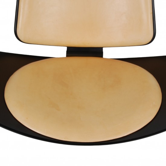 Hans Wegner sort Shell chair i natur læder