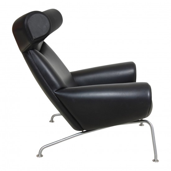 Hans J. Wegner Ox Chair patinated armchair in black aniline leather