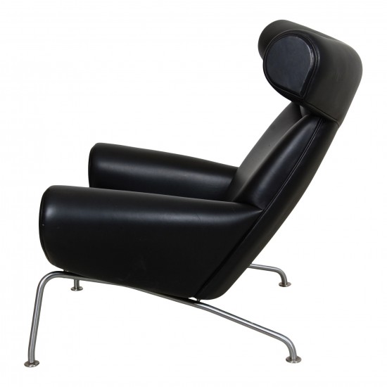Hans J. Wegner Ox Chair patinated armchair in black aniline leather