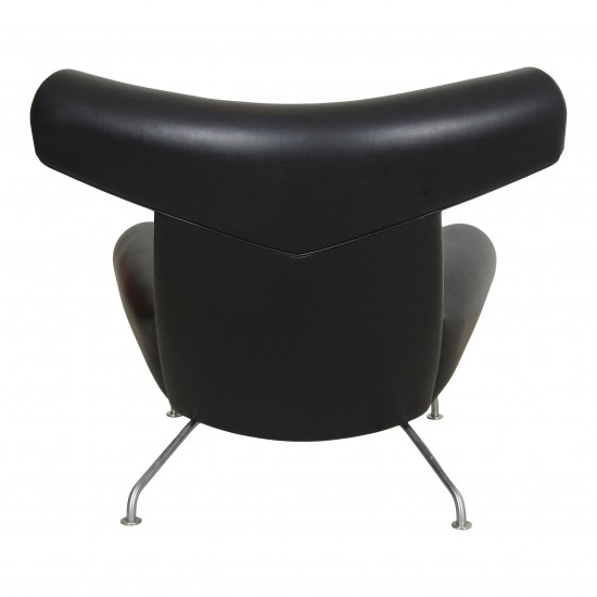 Hans J. Wegner Ox Chair patinated armchair in black aniline leather