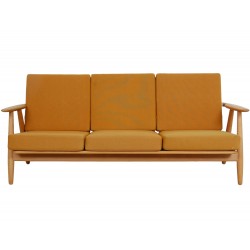 Hans Wegner 3.seater Cigar sofa of oak and yellow fabric