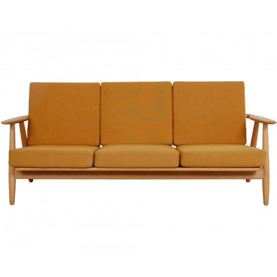 Hans Wegner 3-personers Cigar sofa af eg og gult stof