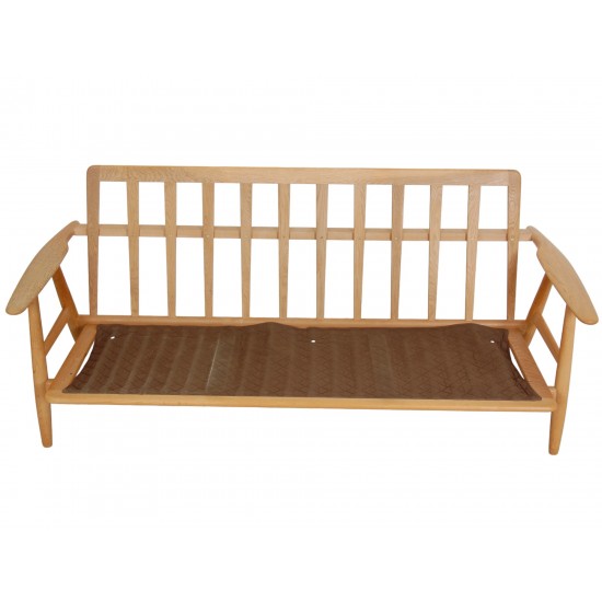 Hans Wegner 3-personers Cigar sofa af eg og gult stof