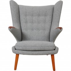 Hans Wegner Papa bear chair newly reupholstered in grey Hallingdal fabric