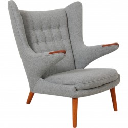 Hans Wegner Papa bear chair newly reupholstered in grey Hallingdal fabric