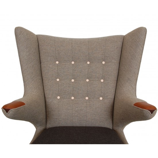 Hans Wegner Papa bear chair reupholstered in grey Hallingdal fabric