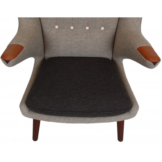 Hans Wegner Papa bear chair reupholstered in grey Hallingdal fabric