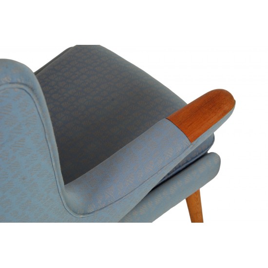 Hans Wegner Papa bear chair with stool in blue fabric