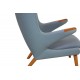 Hans Wegner Papa bear chair with stool in blue fabric