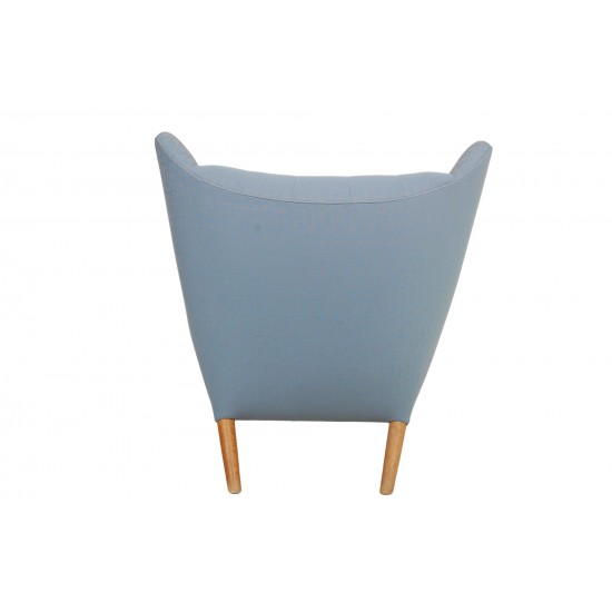 Hans Wegner Papa bear chair with stool in blue fabric