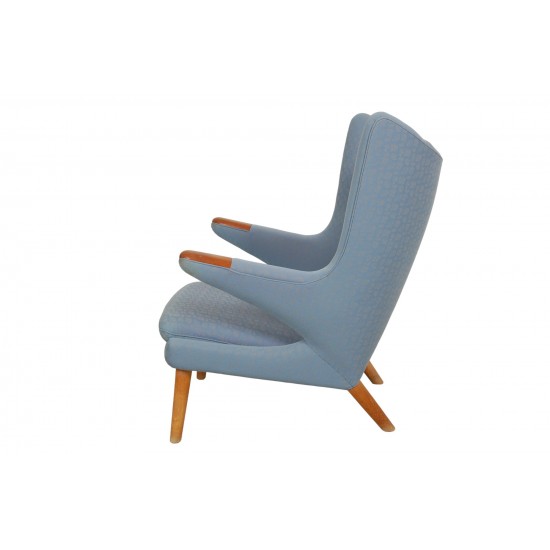 Hans Wegner Papa bear chair with stool in blue fabric