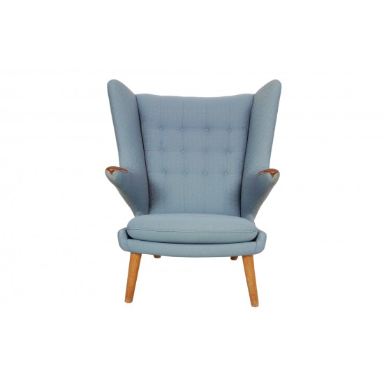 Hans Wegner Papa bear chair with stool in blue fabric