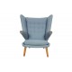 Hans Wegner Papa bear chair with stool in blue fabric