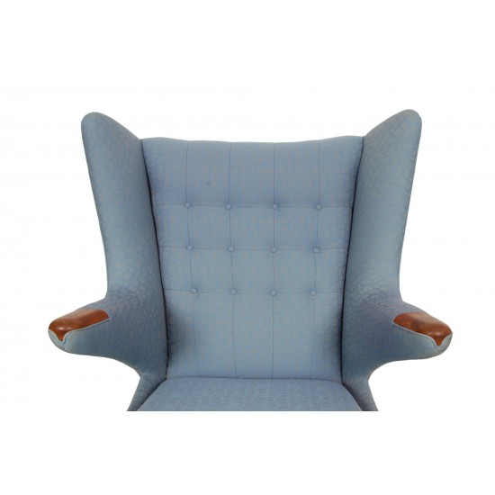 Hans Wegner Papa bear chair with stool in blue fabric