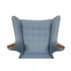 Hans Wegner Papa bear chair with stool in blue fabric